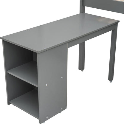 Low Study Twin Loft Bed with Cabinet and Rolling Portable Desk - Gray