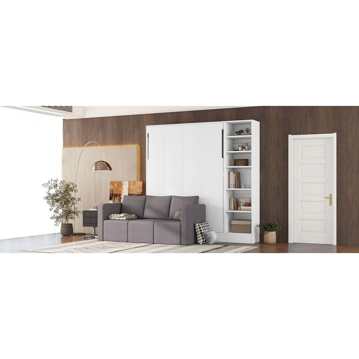Full Size Murphy Bed Wall Bed with Sofa,with Shelves,White