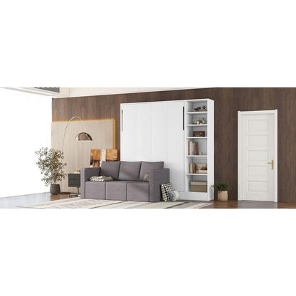 Full Size Murphy Bed Wall Bed with Sofa,with Shelves,White