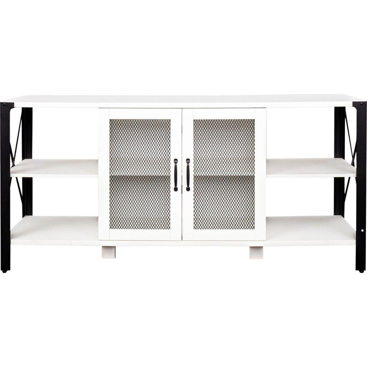 TV Stands for Living Room, Industrial TV Stand for Bedroom Furniture, Farmhouse TV Stand 80 Inch Television Stand, Modern Horizontal Wood and Metal Open Bookshelf