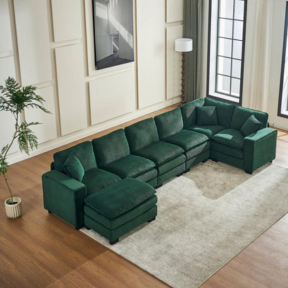Modern U Shaped 6-seat Sectional Sofa Couch with one Ottoman and three toss pillows, Modular Sofa for Living Room,Corduroy sofa