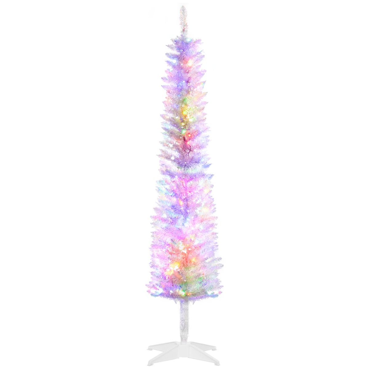HOMCOM 5ft Tall Pencil Prelit Artificial Christmas Tree Holiday Décor with 250 Colorful Surface Branches, 150 Colorful LED Lights, White
