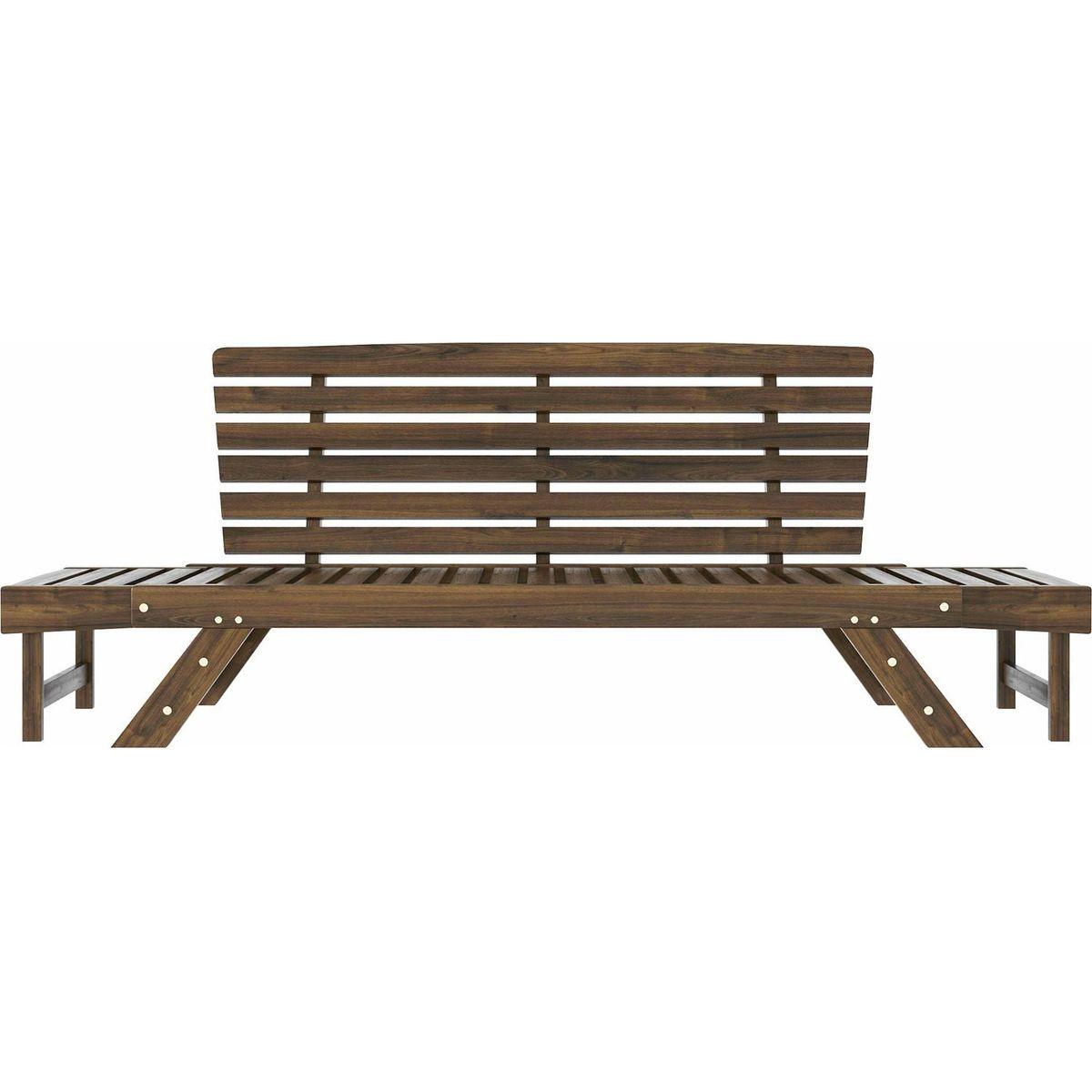 Outdoor Adjustable Patio Wooden Daybed Sofa Chaise Lounge with Cushions for Small Places, Brown Finish+Beige Cushion