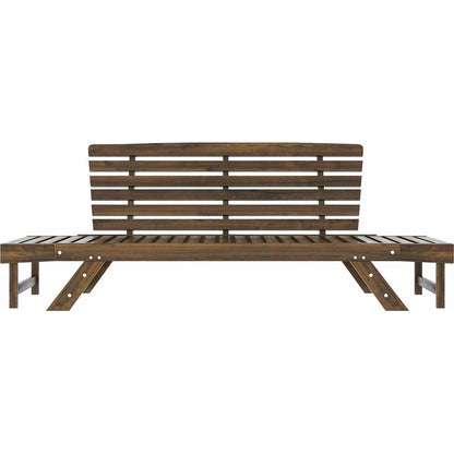 Outdoor Adjustable Patio Wooden Daybed Sofa Chaise Lounge with Cushions for Small Places, Brown Finish+Beige Cushion