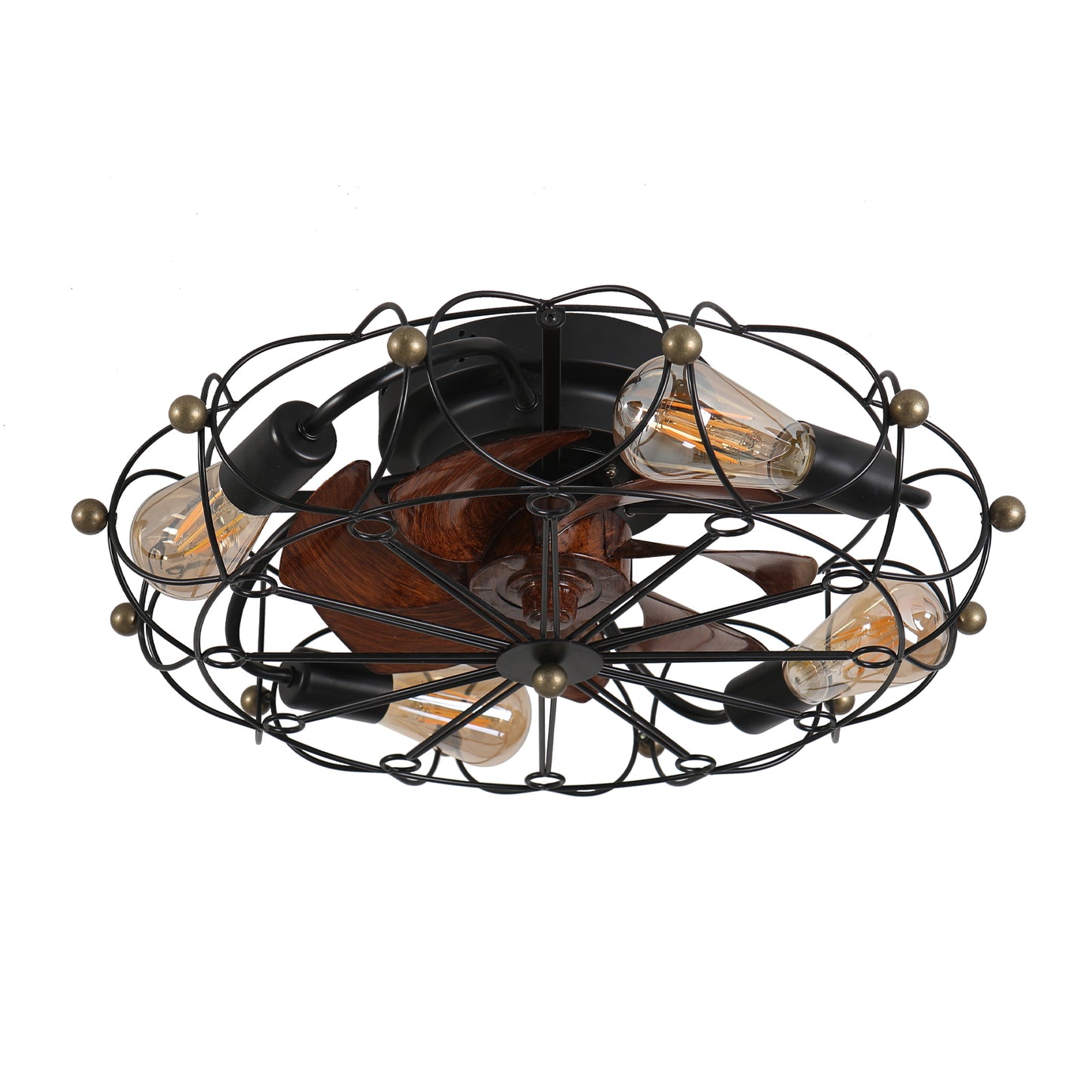 Low Profile Caged Ceiling Fan with Lights Remote Control, Embedded modern industrial ceiling fan