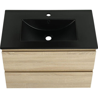 30" Wall-Mounted Bathroom Vanity With Black Ceramic Sink, 2-Soft Close Drawers, KD-Package