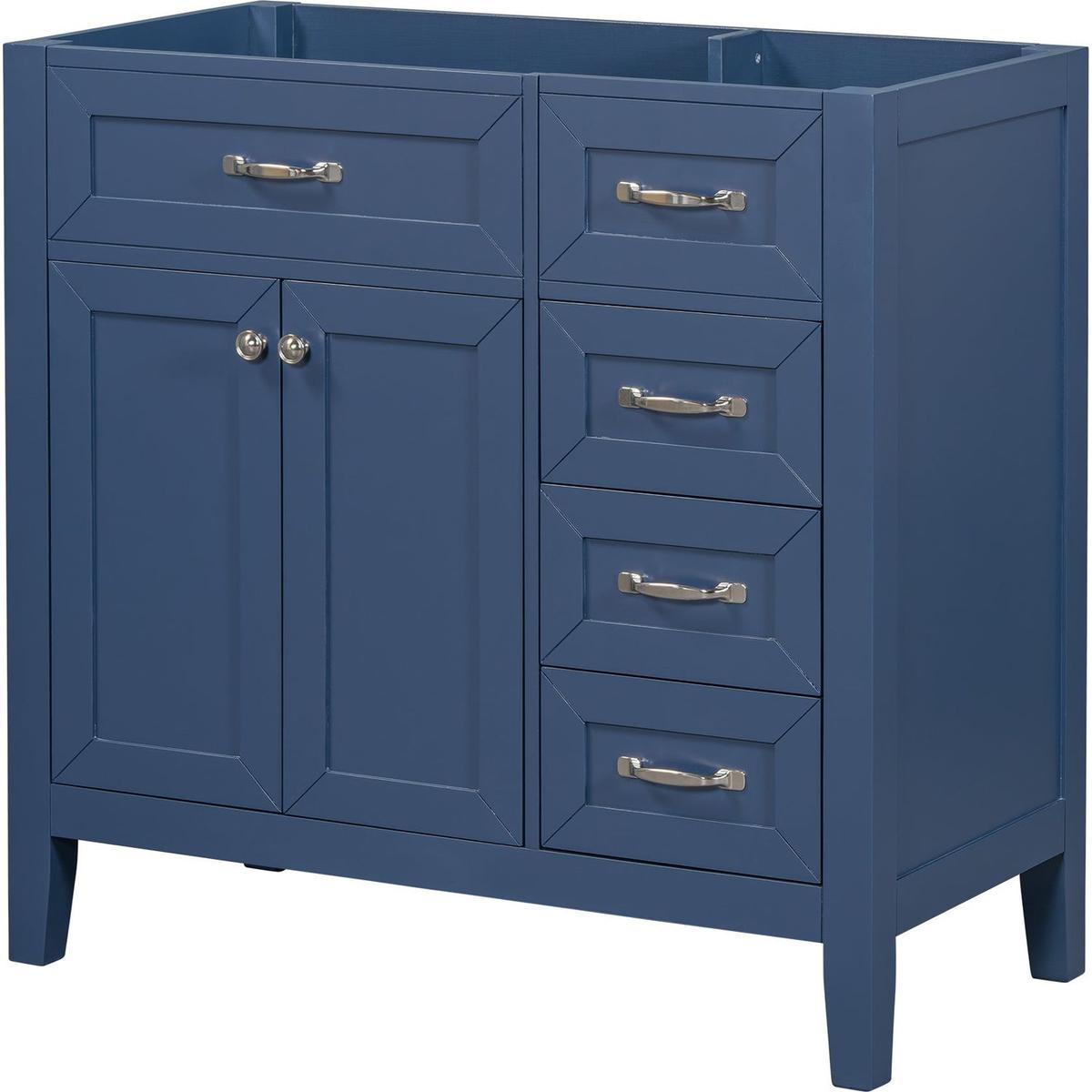 36" Bathroom Vanity without Sink, Cabinet Base Only, Bathroom Cabinet with Drawers, Solid Frame and MDF Board, Blue