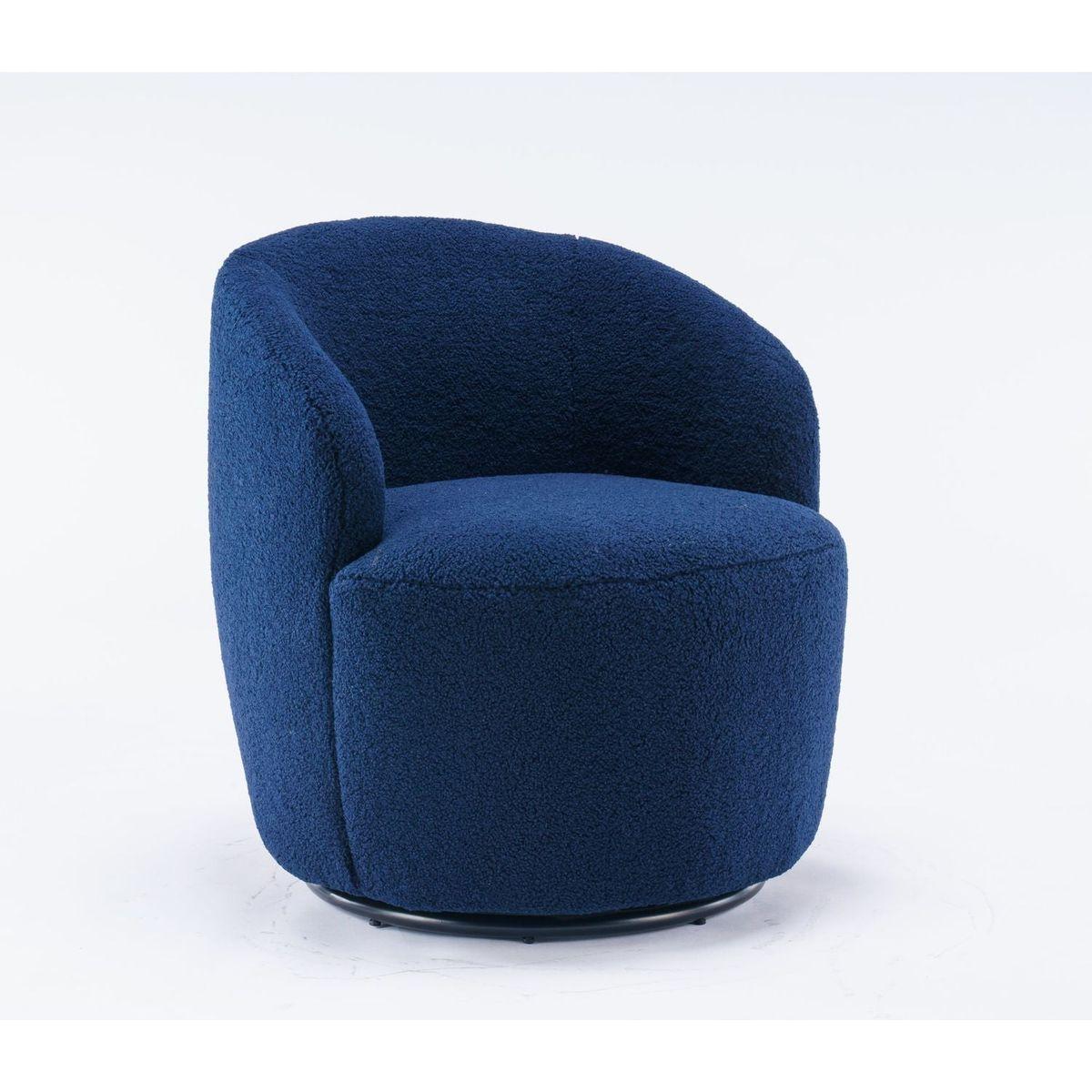 Teddy Fabric Swivel Accent Armchair Barrel Chair With Black Powder Coating Metal Ring,Dark Blue