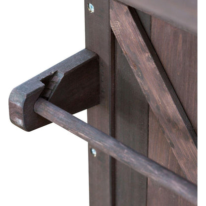 Outdoor Kitchen Island, Rolling Bar Cart & Storage Cabinet, Farmhouse Solid Wood Outdoor Grill Table with Stainless Steel Top, Spice Rack, Towel Rack for Kitchen & Barbecue, Dark Brown