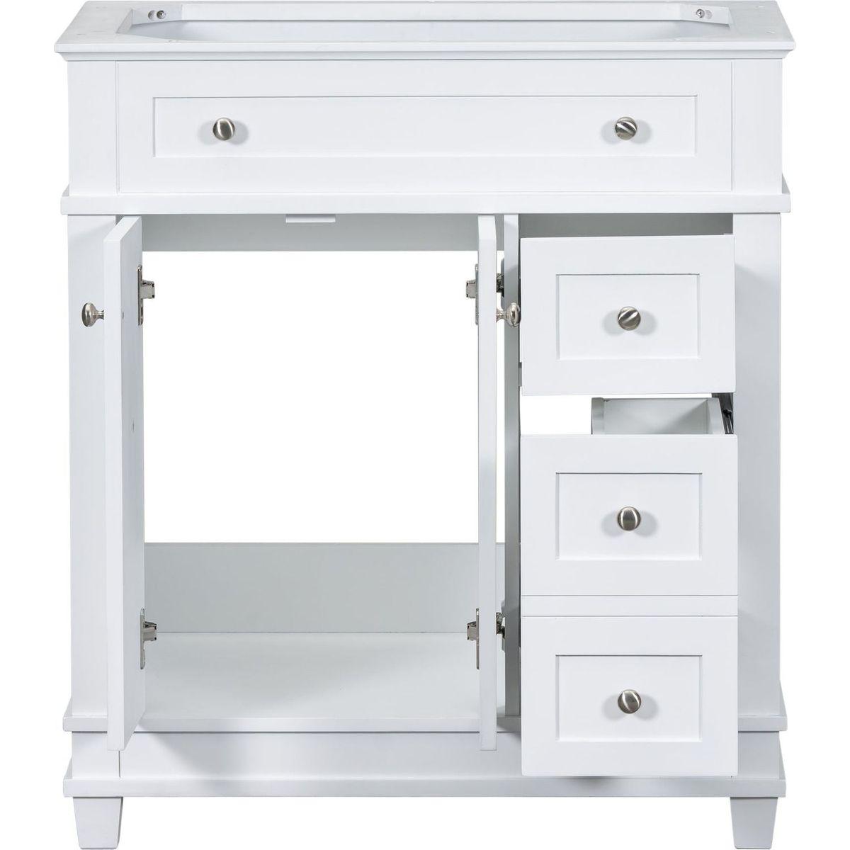 30" Bathroom Vanity Cabinet without Sink, Free Standing Vanity with 2 Drawers& Soft Closing Doors, Solid Wood Frame Bathroom Cabinet, White (NOT INCLUDE SINK)