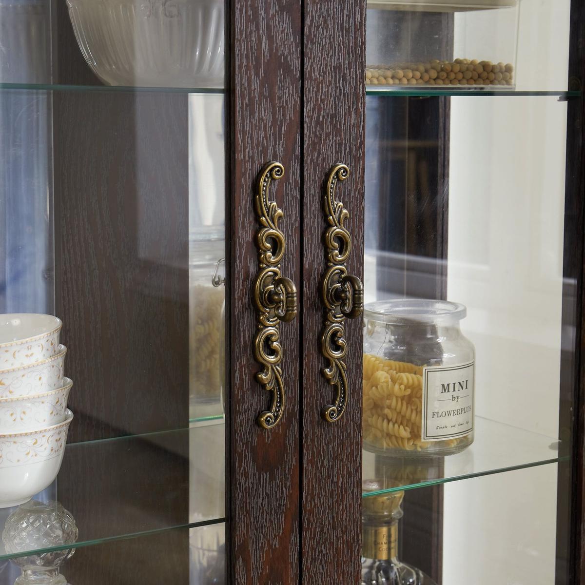 2 Doors Curio Cabinet with Tempered Glass Doors, Curio Cabinets with Mirrored Back Panel and Adjustable Shelves, Lighted Display Cabinet for Home, Office Light Bulb Included Cherry