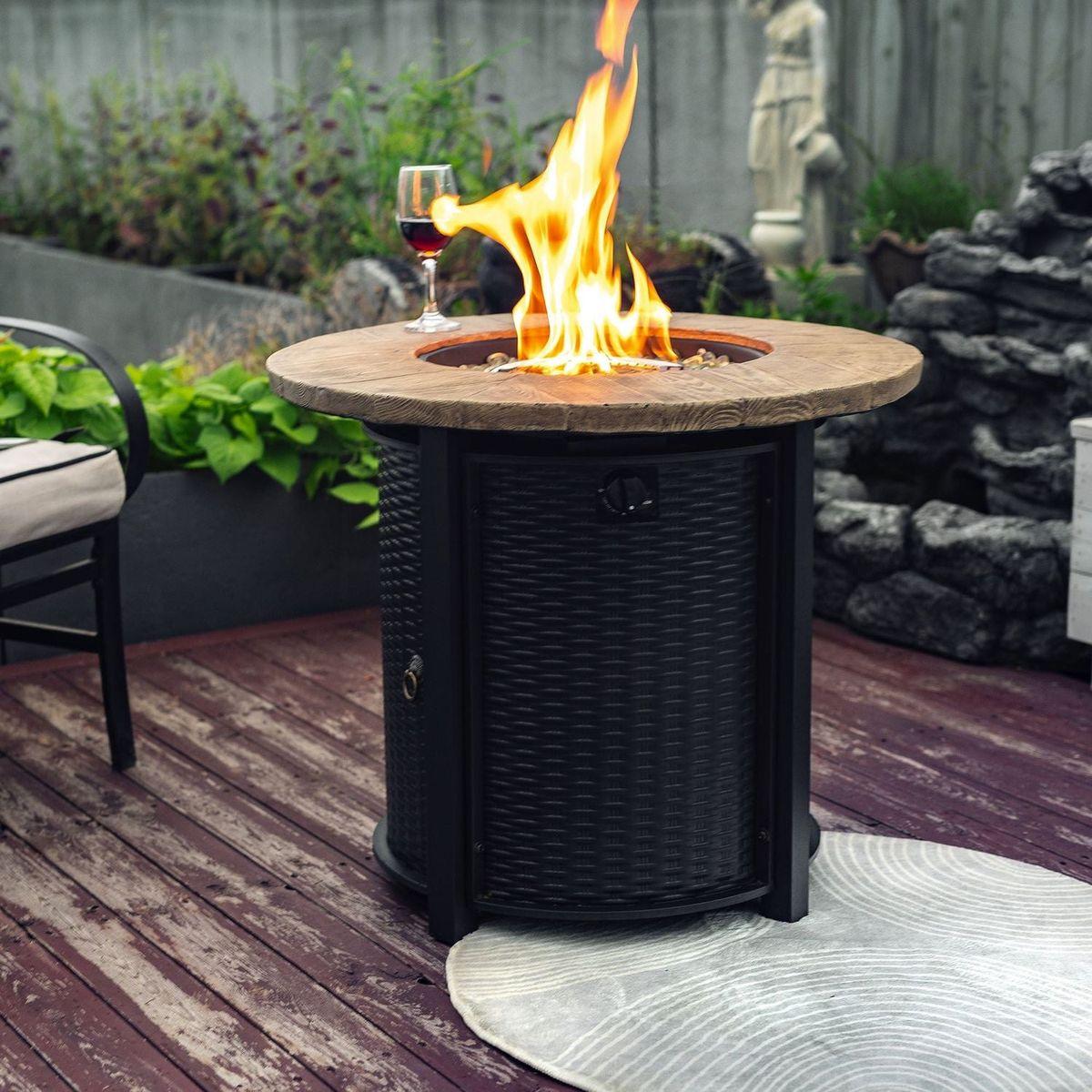 30inch Round Fire Pit Table Propane Fire Table with Lava Rocks - Streamdale Furniture