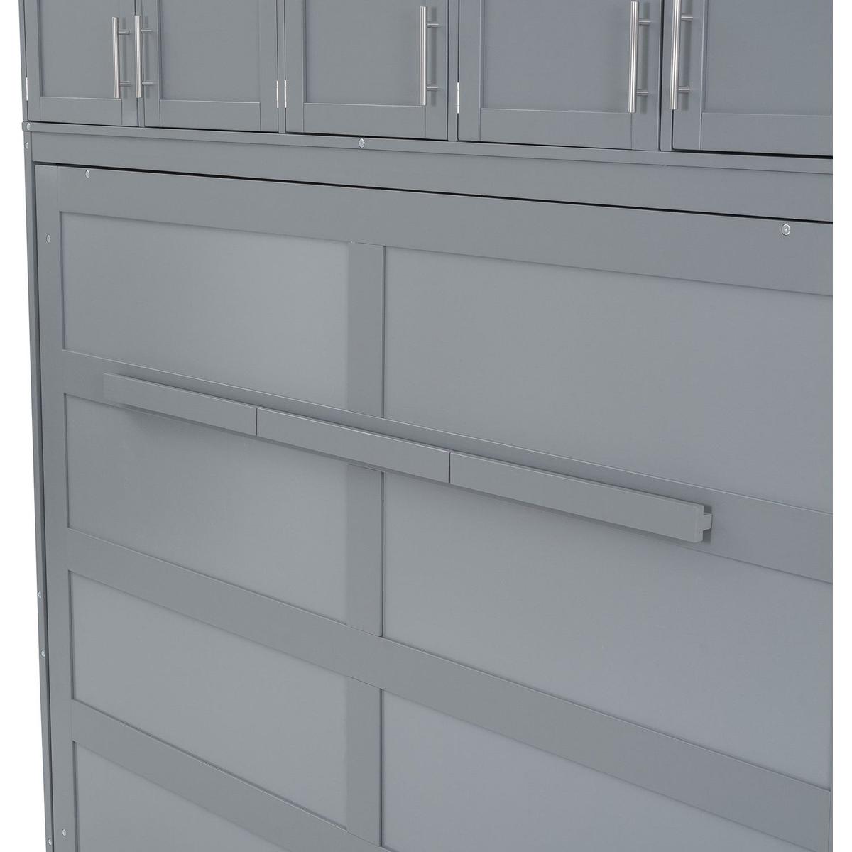 Full Size Murphy Bed Wall Bed with Top Cabinets,Gray