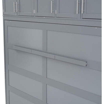 Full Size Murphy Bed Wall Bed with Top Cabinets,Gray