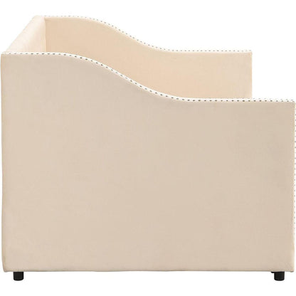 Twin Size Upholstered daybed with Pop Up Trundle, Beige