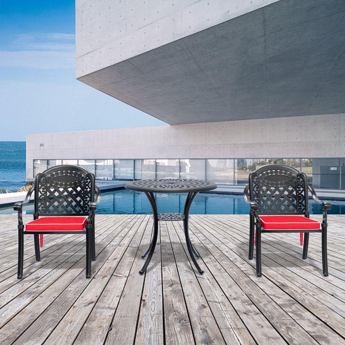 (Cushions In Random Colors)3-Piece Set Of Cast Aluminum Patio Furniture With Cushions