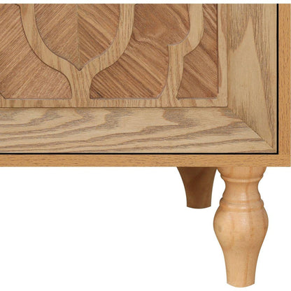 Carved Flower Door Large Storage Cabinet With Metal Handle Suitable For Living Room, Kitchen, Entryway(NATURAL WOOD) - Streamdale Furniture