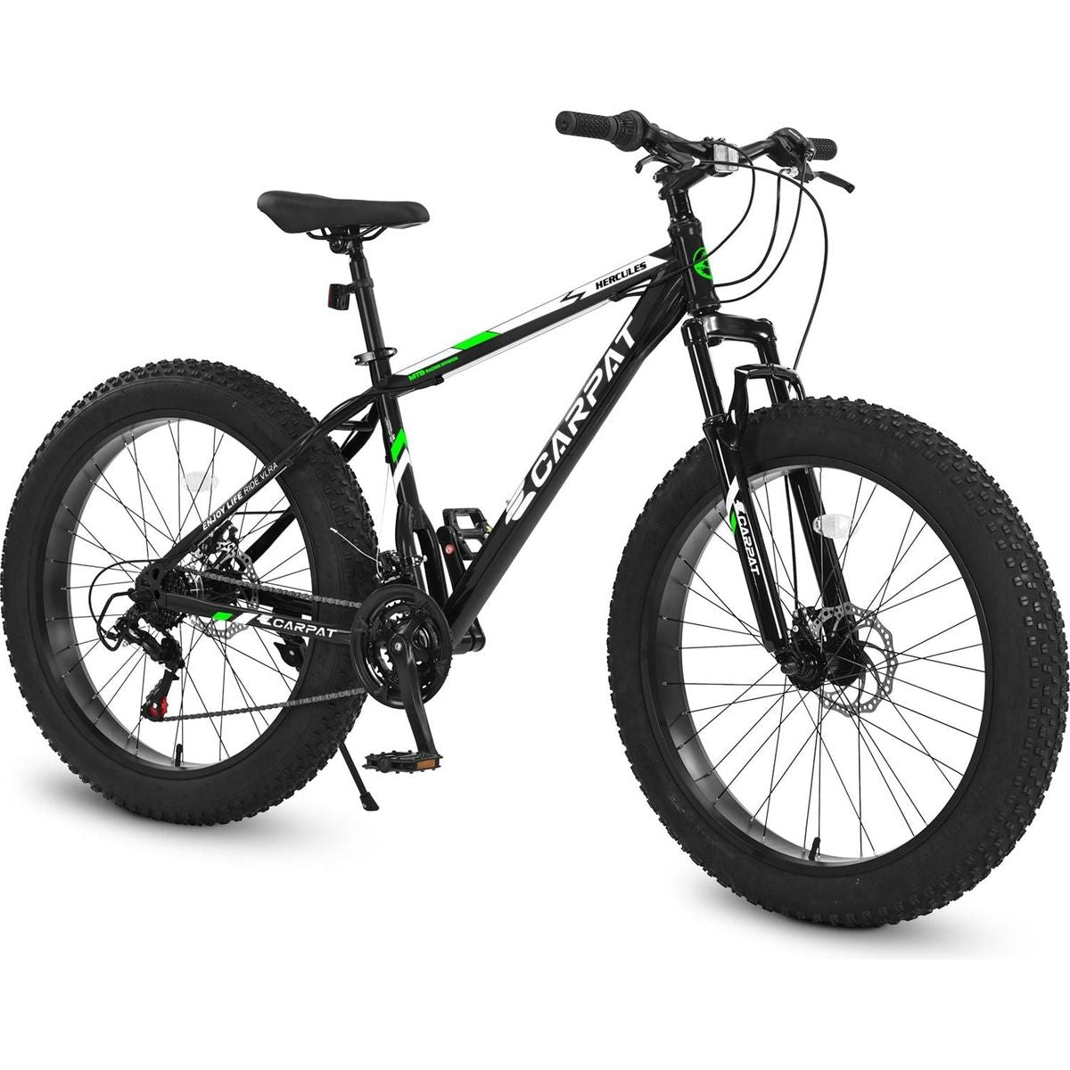 S26109 Elecony 26 Inch Fat Tire Bike Adult/Youth Full Shimano 21 Speed Mountain Bike, Dual Disc Brake, High-Carbon Steel Frame, Front Suspension, Mountain Trail Bike, Urban Commuter City Bicycle