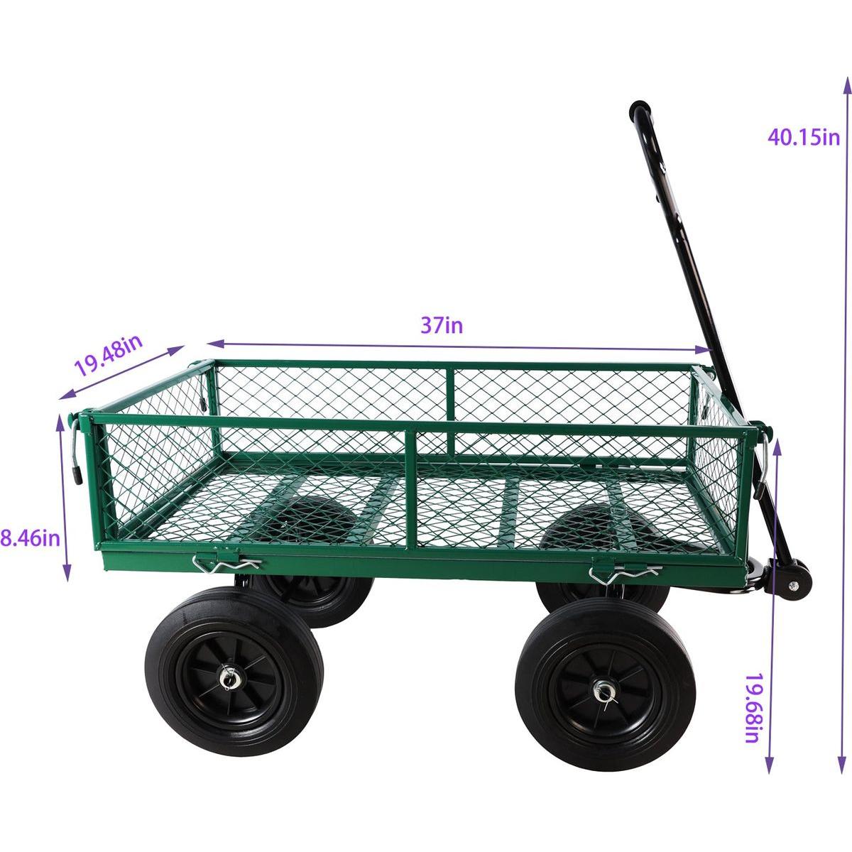 (Green solid wheels wagon cart) Solid wheels Tools cart Wagon Cart Garden cart trucks make it easier to transport firewood