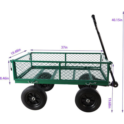 (Green solid wheels wagon cart) Solid wheels Tools cart Wagon Cart Garden cart trucks make it easier to transport firewood