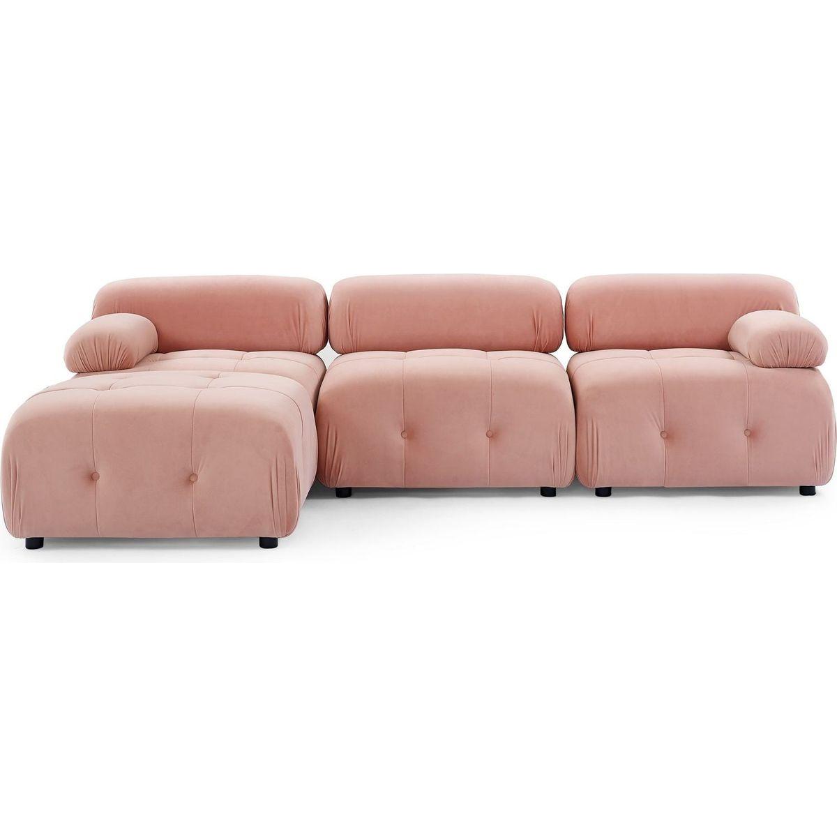 Modular Sectional Sofa, Button Tufted Designed and DIY Combination,L Shaped Couch with Reversible Ottoman, Pink Velvet