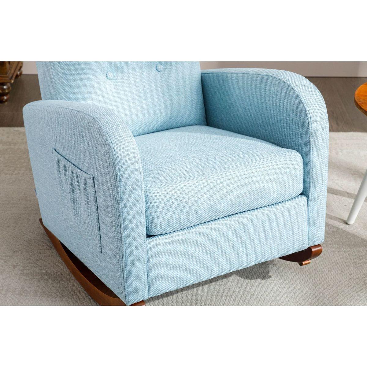 High Back Rocking Chair Nursery Chair .Comfortable Rocker Fabric Padded Seat .Modern High Back Armchair