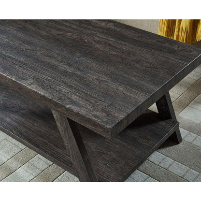 Athens Contemporary Replicated Wood Shelf Coffee Set Table in Charcoal Finish