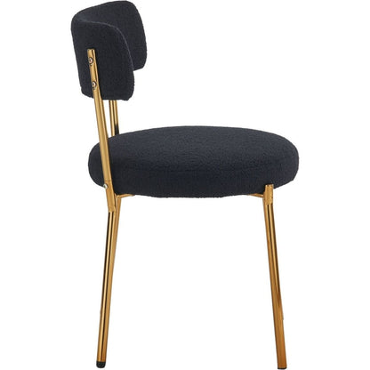 Set of 2 mid-century modern dining chairs - Teddy fabric upholstery - Curved back - Metal frame - Black | Elegant and comfortable kitchen chairs