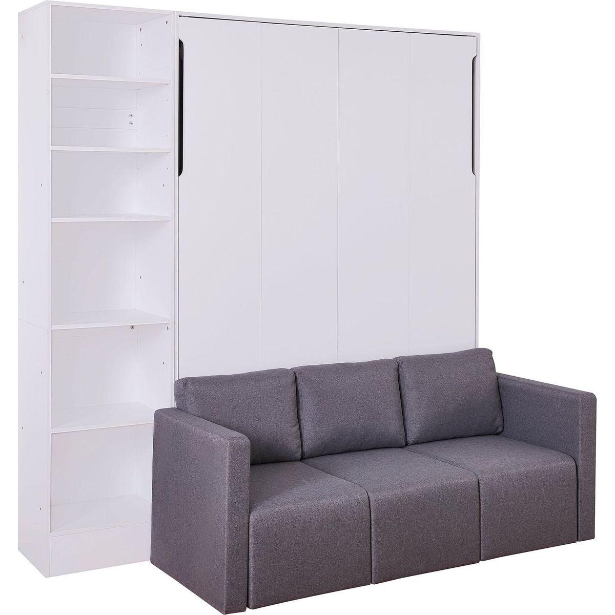 Full Size Murphy Bed Wall Bed with Sofa,with Shelves,White