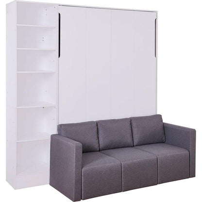 Full Size Murphy Bed Wall Bed with Sofa,with Shelves,White