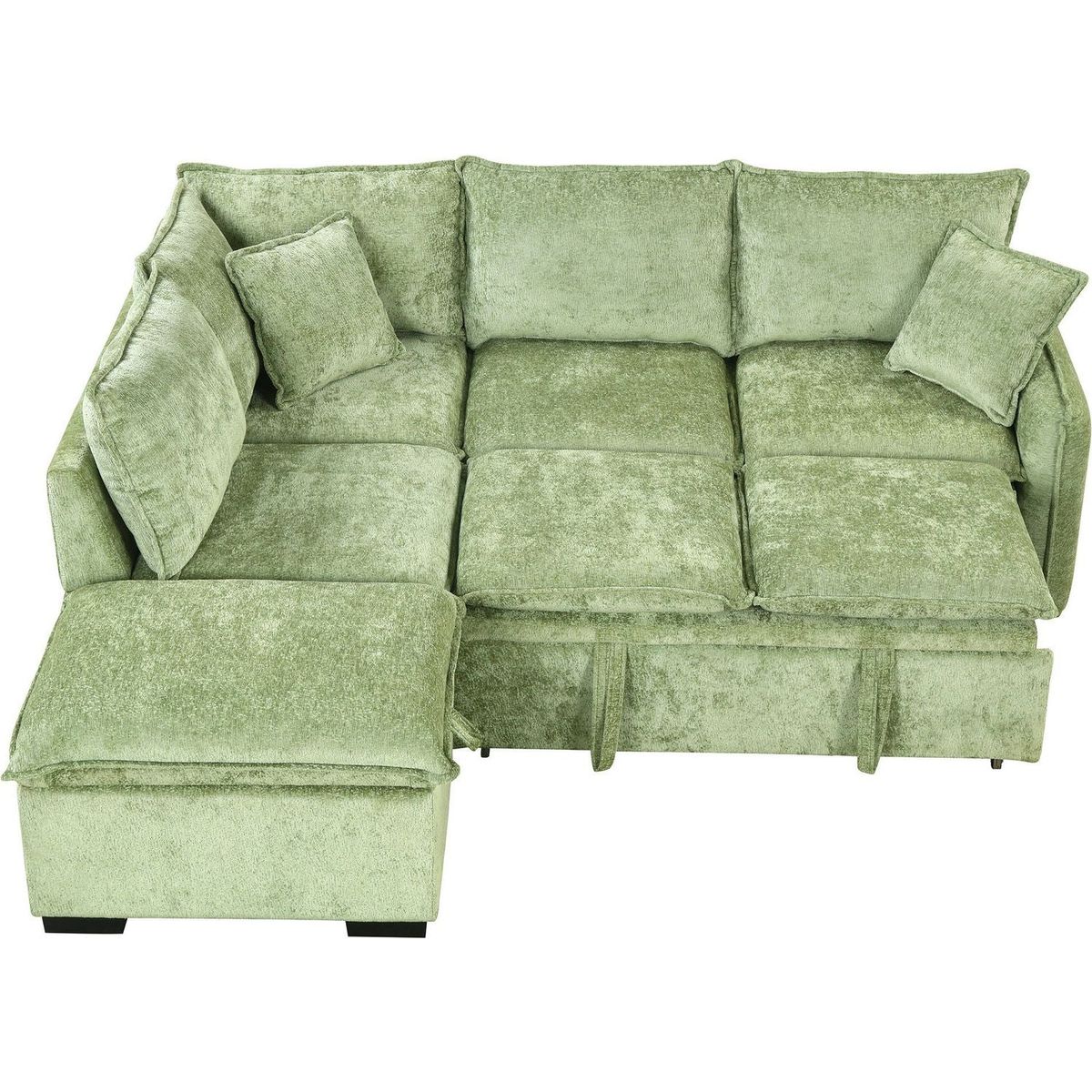 82.67"Convertible Sofa Bed Sectional Sofa Sleeper L-shaped Sofa with a Storage Ottoman,Two Pillows, Two Power Sockets and Two USB Ports for Living Room, Green