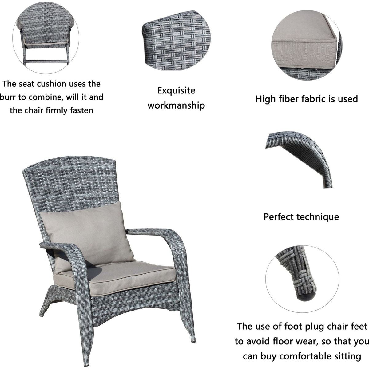Patio Chair with Cushions(Grey Cushion)