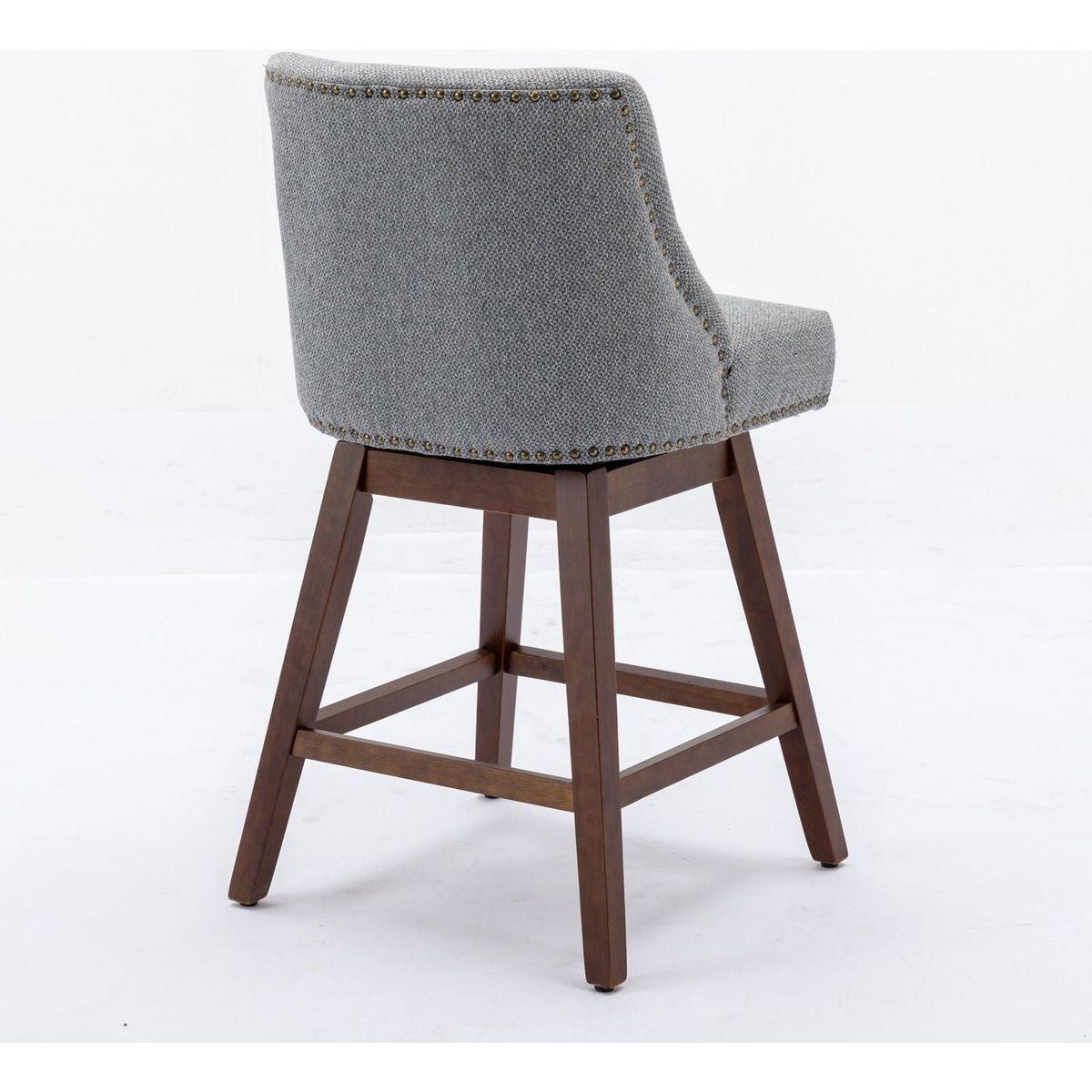 Counter Height Swivel Barstools, 26" H Seat Height Upholstered Bar Stools Set of 2, Fabric in Gray - Streamdale Furniture