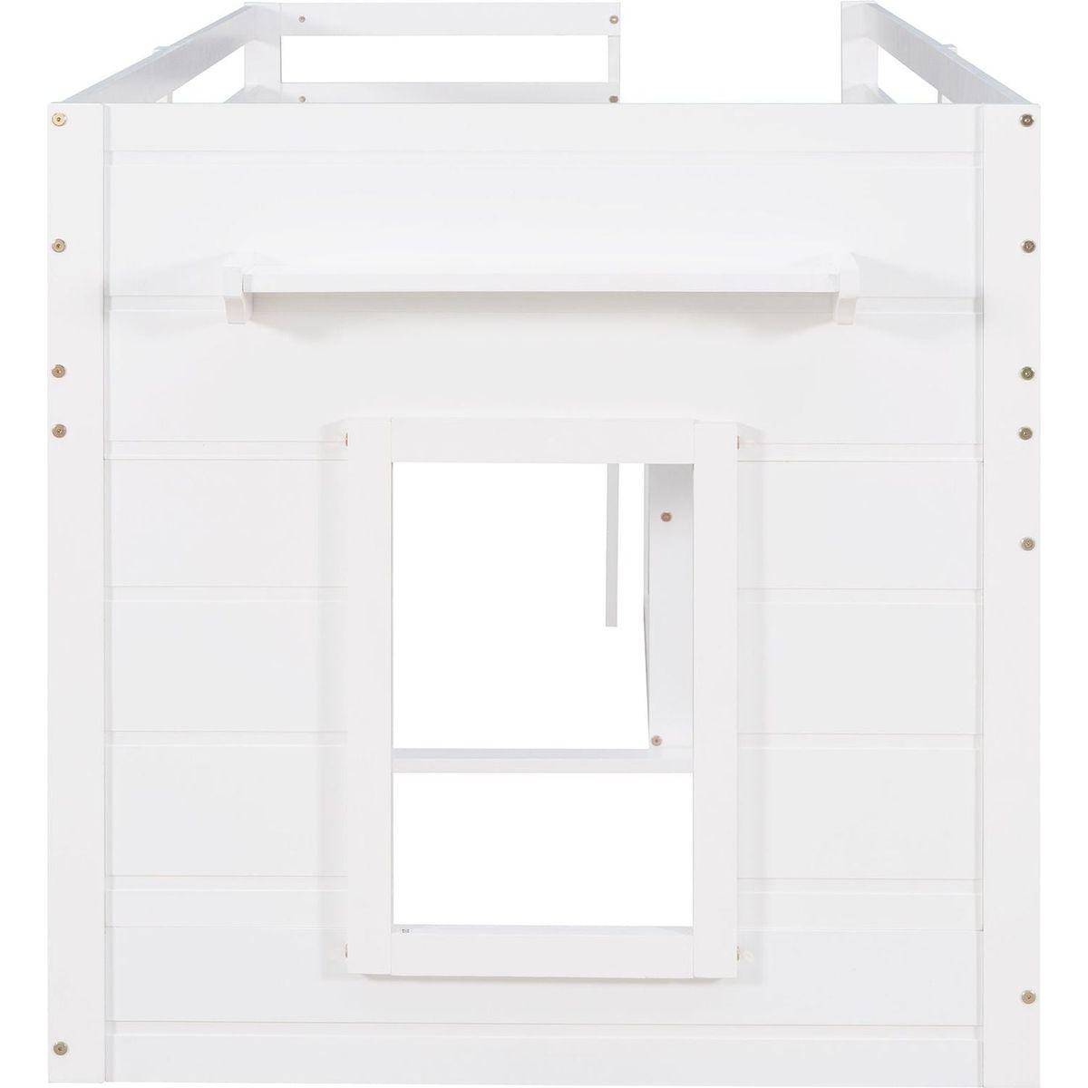 Twin Size Loft Bed with Cabinet and Shelf - White