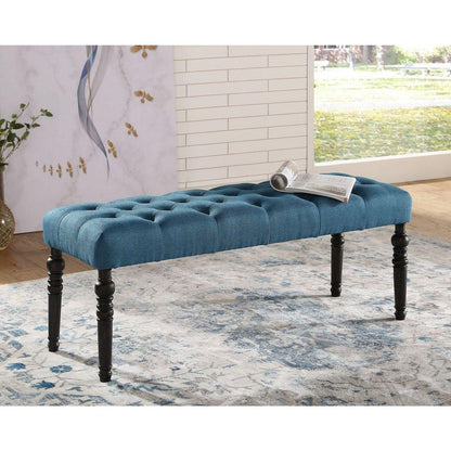 Leviton Fabric Tufted Turned Leg Dining Bench, Blue