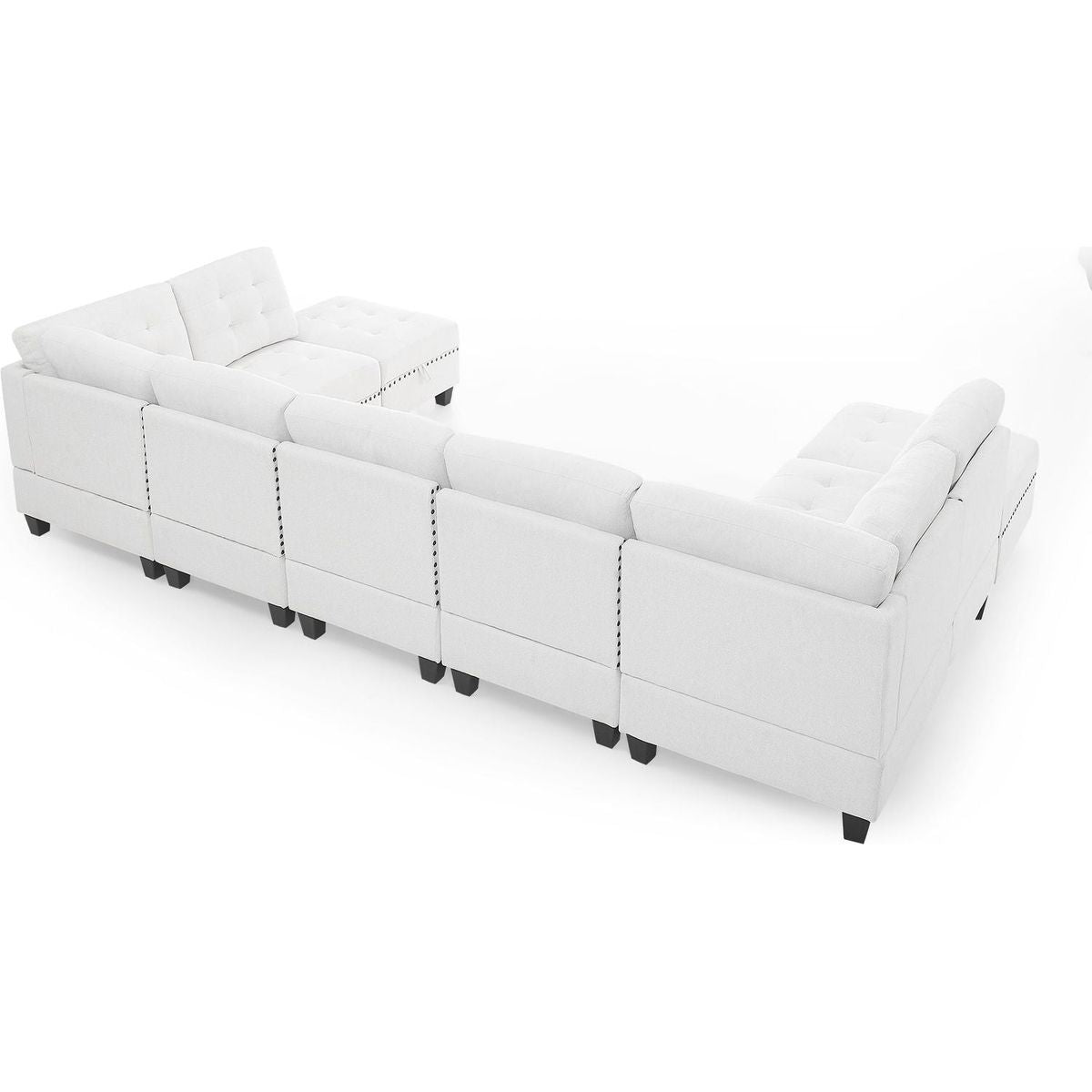 U shape Modular Sectional Sofa,DIY Combination,includes Two Single Chair, Two Corner and Two Ottoman,Ivory Chenille