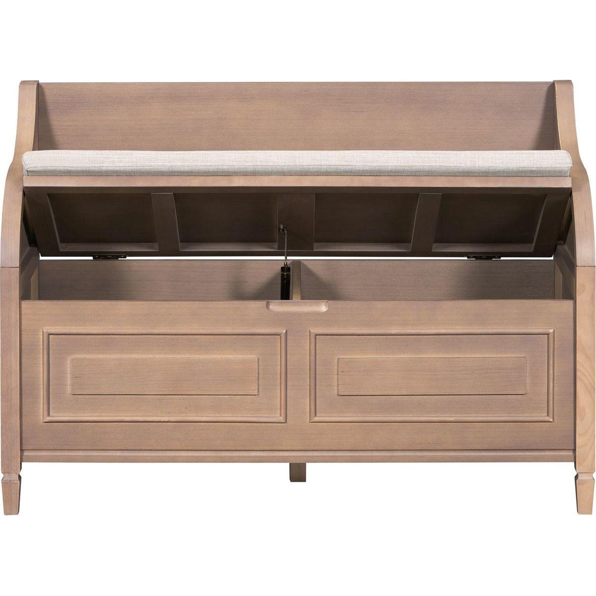 Rustic Style Solid wood Entryway Multifunctional Storage Bench with Safety Hinge (Brown+ Beige)