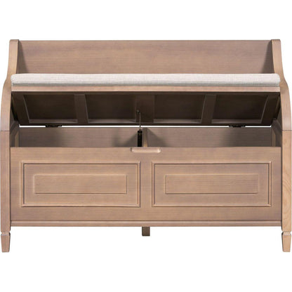 Rustic Style Solid wood Entryway Multifunctional Storage Bench with Safety Hinge (Brown+ Beige)