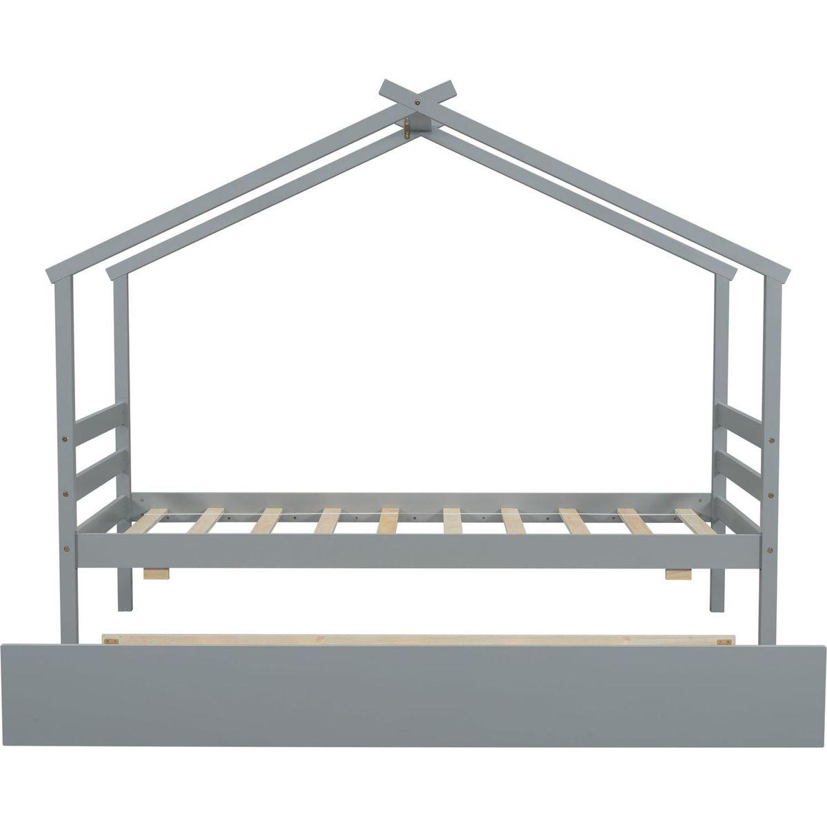 Twin Size House-shaped Bed with Trundle,Grey