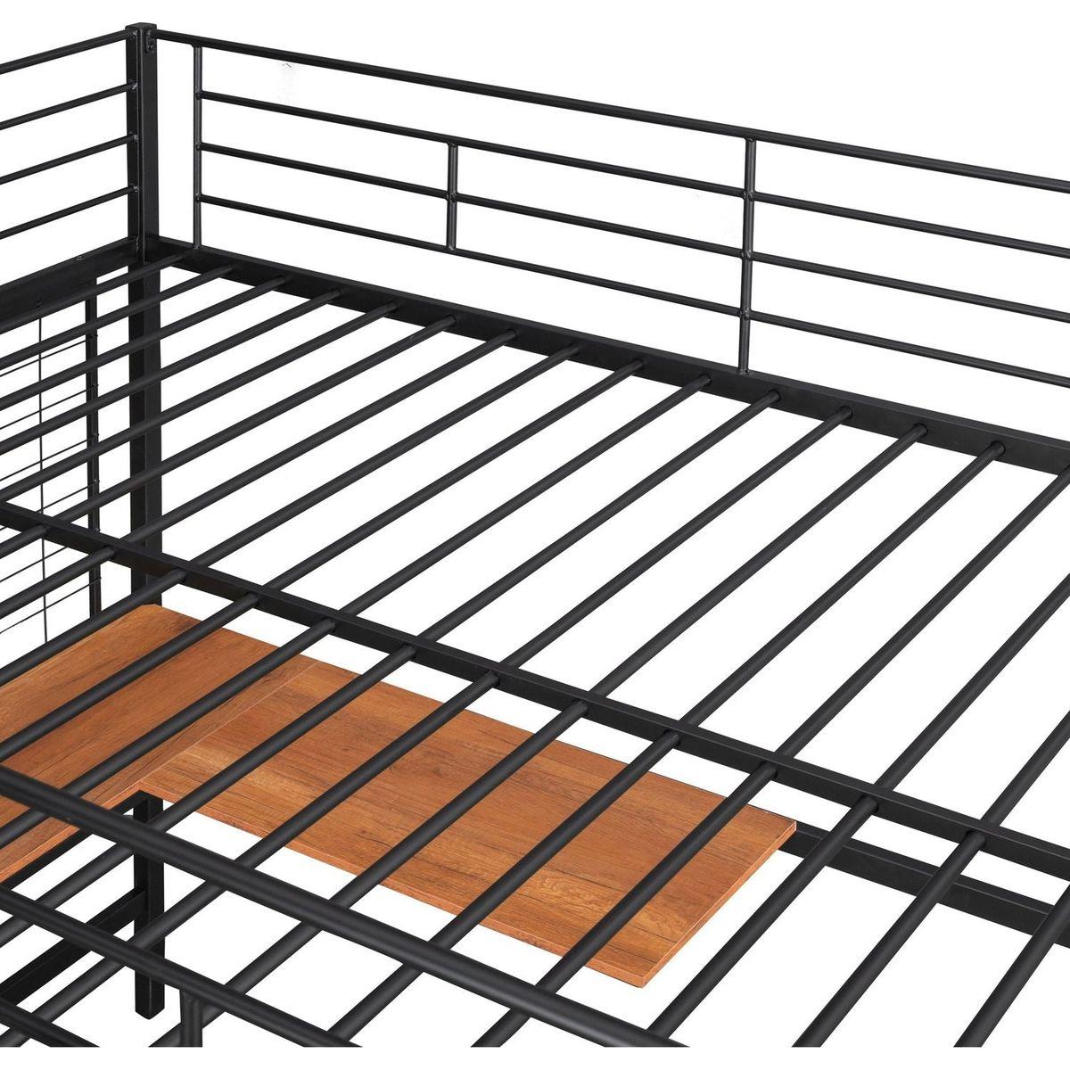 Full Metal Loft Bed with Desk and Metal Grid, Black