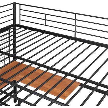Full Metal Loft Bed with Desk and Metal Grid, Black