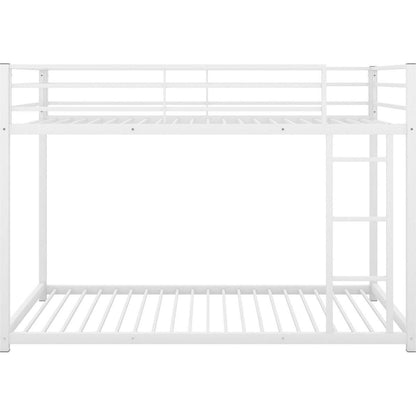 Twin over Twin Metal Bunk Bed, Low Bunk Bed with Ladder,White