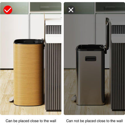 13 Gallon 50L Kitchen Foot Pedal Operated Soft Close Trash Can - Stainless Steel Ellipse Bustbin - Wood