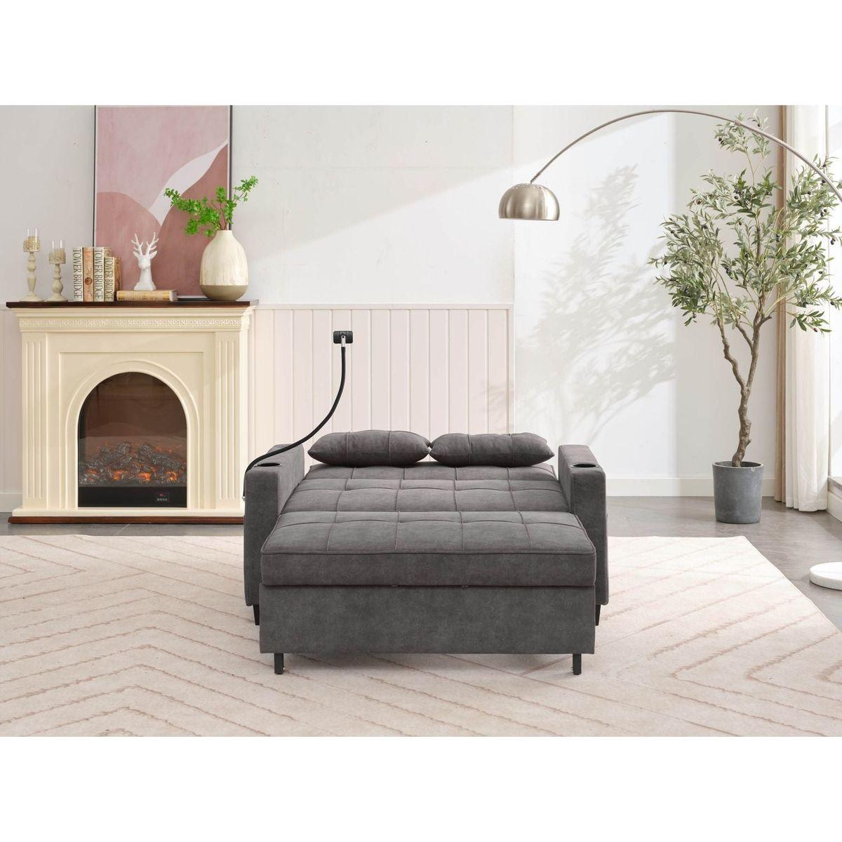 Futon Chair Bed Convertible Chair 3-in-1 Pull Out Sleeper Chair Beds with USB Ports,Wear-resistant and Anti-scratch, Armchair Bed Sleeper for Living Room (Dark Grey Tech cloth)