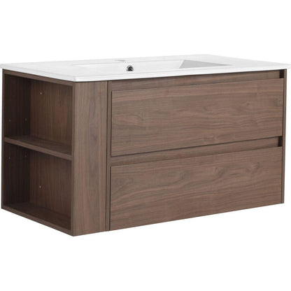 36" Wall Mounting Bathroom Vanity With Ceramic Sink, Soft Close Drawer