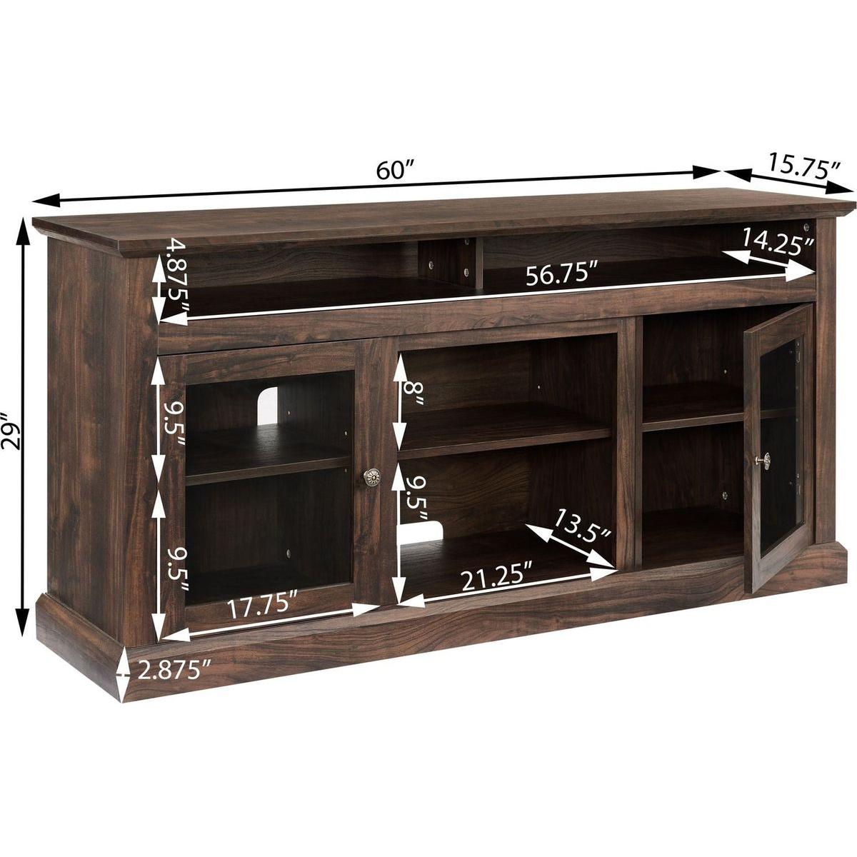 Contemporary TV Media Stand Modern Entertainment Console for TV Up to 65" with Open and Closed Storage Space, Brown, 60"Wx15.75"Dx29"H