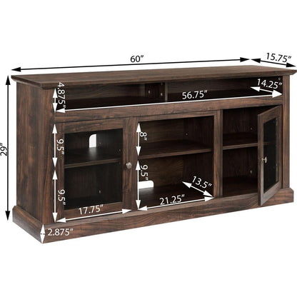 Contemporary TV Media Stand Modern Entertainment Console for TV Up to 65" with Open and Closed Storage Space, Brown, 60"Wx15.75"Dx29"H