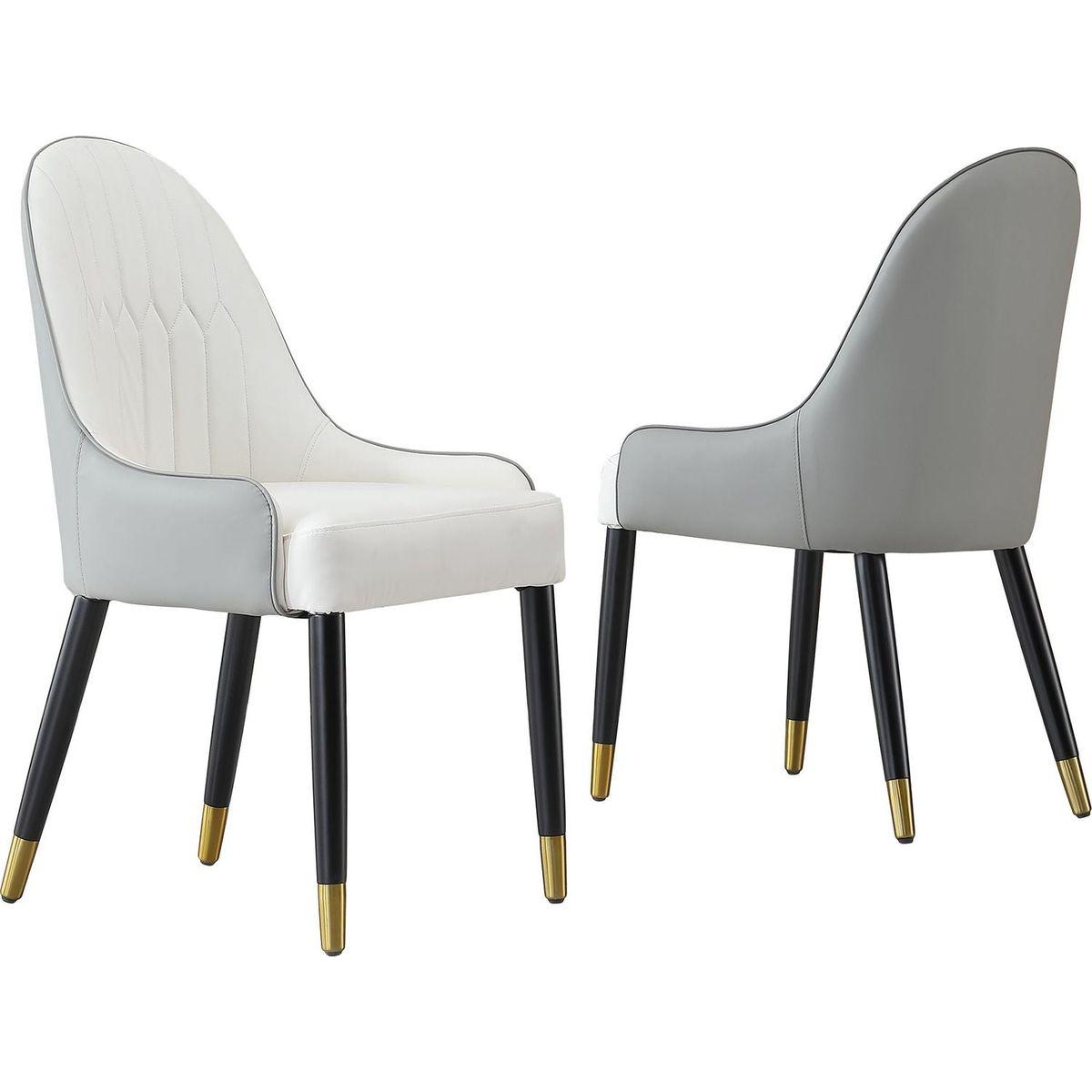 Modern Dining Chairs Set of 2 pcs Faux leather Dining Chair with Metal legs for Living Room/Dining Room/Reception Room(White+Gray)