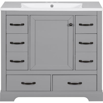 36" Bathroom Vanity with Sink Combo, Six Drawers, Multi-Functional Drawer Divider, Adjustable Shelf, Grey