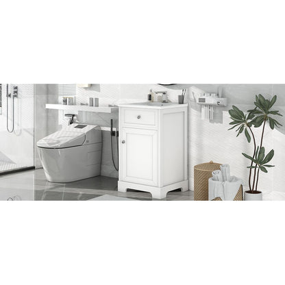 20" Bathroom Vanity with Sink, Bathroom Cabinet with Soft Closing Door, Storage Rack and Adjustable Shelve, White